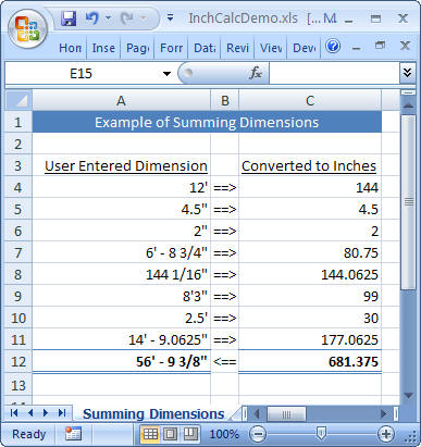 Example showing how to sum measurements using InchCalc