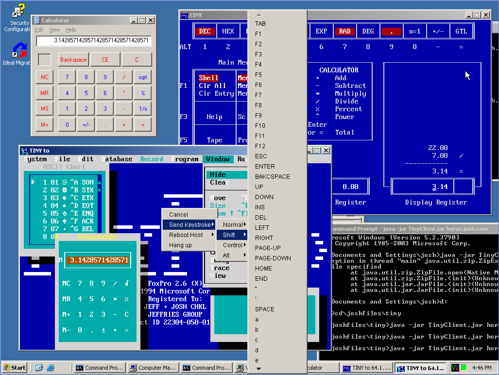 Check out this amazing screenshot where I am using my 3.2Ghz Windows Server 2003 SP1 box to simultaneously control two DOS 6.22 boxes over the internet.